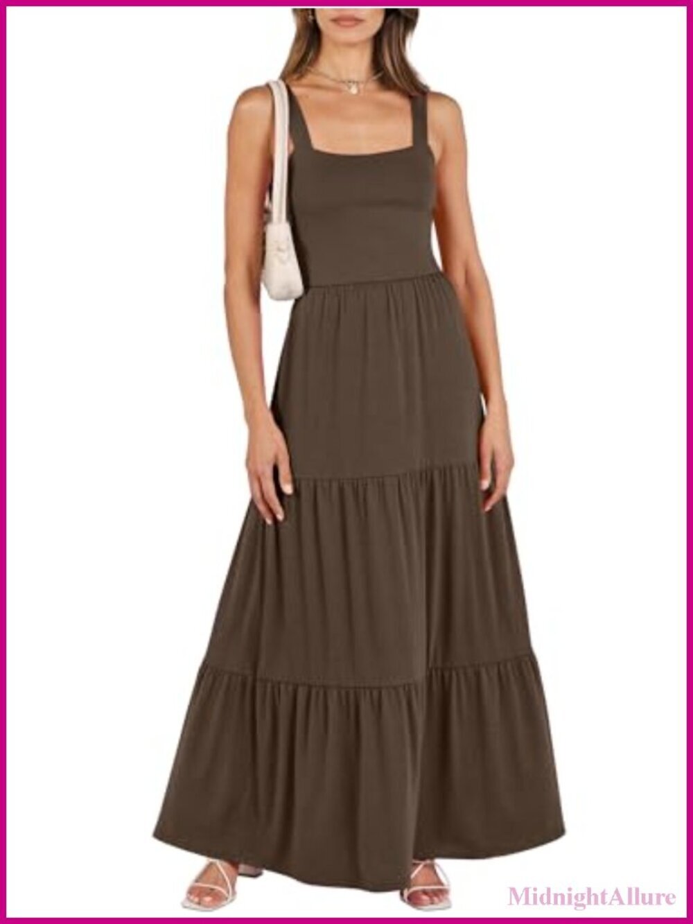 Women's Sleeveless Square Neck Flowy Maxi Dress with Pockets